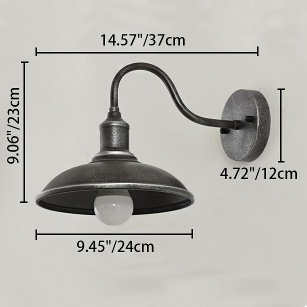 Contemporary Industrial Round Pot Lid Shape Curved Rod Iron Shade 1-Light Wall Sconce Lamp For Outdoor Patio