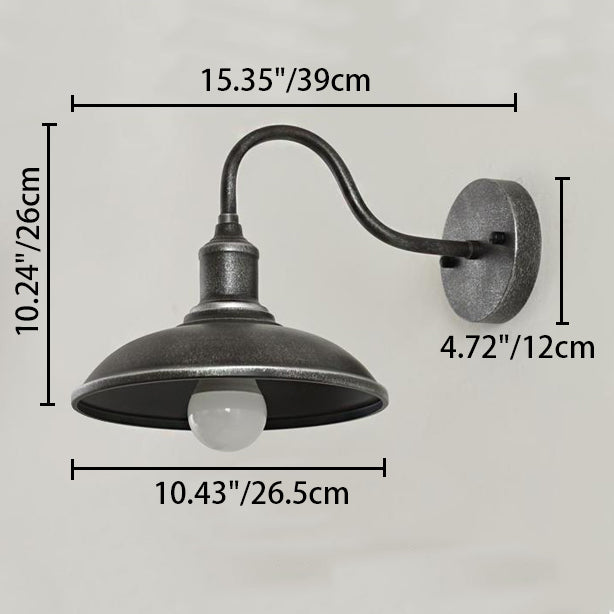 Contemporary Industrial Round Pot Lid Shape Curved Rod Iron Shade 1-Light Wall Sconce Lamp For Outdoor Patio