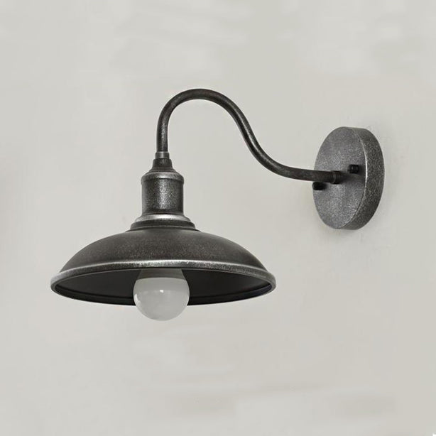 Contemporary Industrial Round Pot Lid Shape Curved Rod Iron Shade 1-Light Wall Sconce Lamp For Outdoor Patio