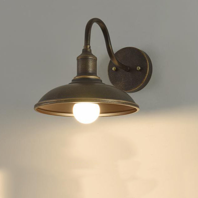 Contemporary Industrial Round Pot Lid Shape Curved Rod Iron Shade 1-Light Wall Sconce Lamp For Outdoor Patio