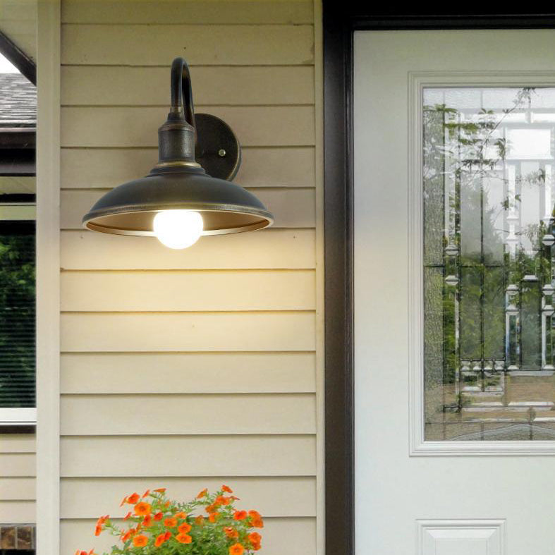 Contemporary Industrial Round Pot Lid Shape Curved Rod Iron Shade 1-Light Wall Sconce Lamp For Outdoor Patio