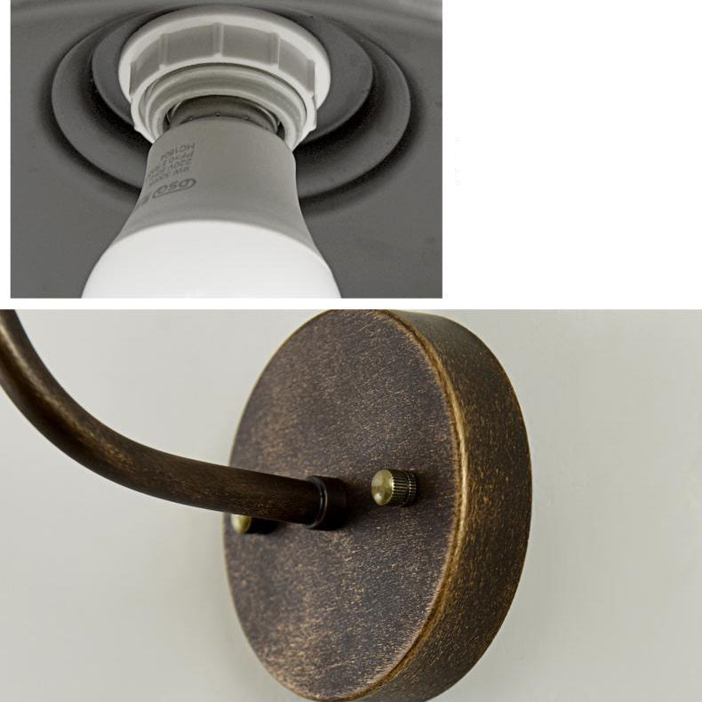 Contemporary Industrial Round Pot Lid Shape Curved Rod Iron Shade 1-Light Wall Sconce Lamp For Outdoor Patio