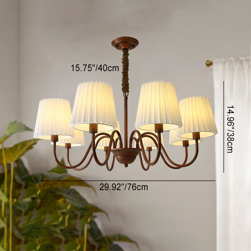 Traditional Rustic Branch Curved Rod Candelabra Cylinder Fabric Shade Iron Frame 3/6/8/10 Light Chandelier For Living Room