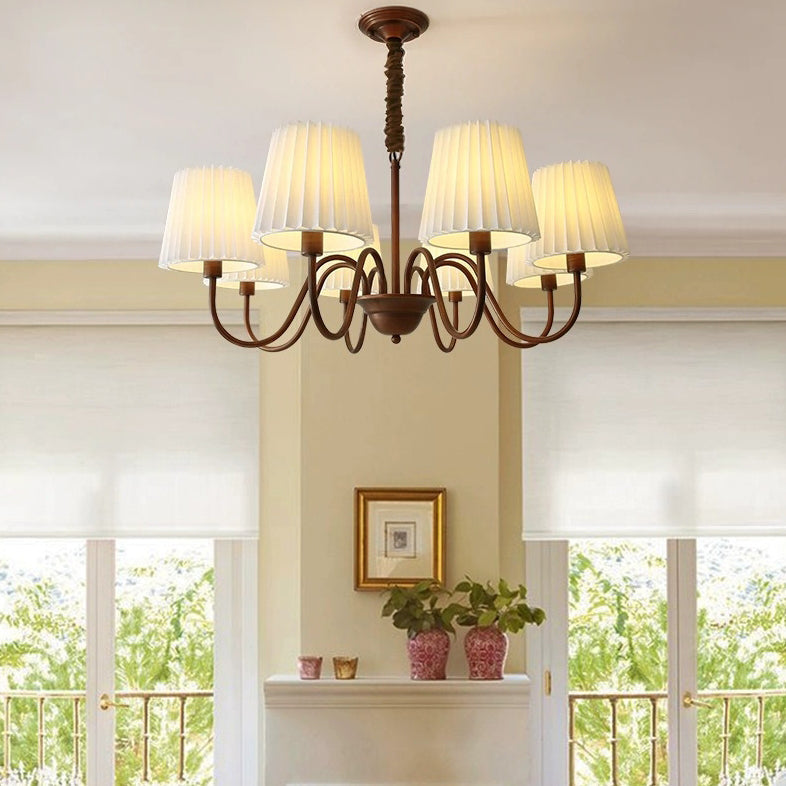 Traditional Rustic Branch Curved Rod Candelabra Cylinder Fabric Shade Iron Frame 3/6/8/10 Light Chandelier For Living Room