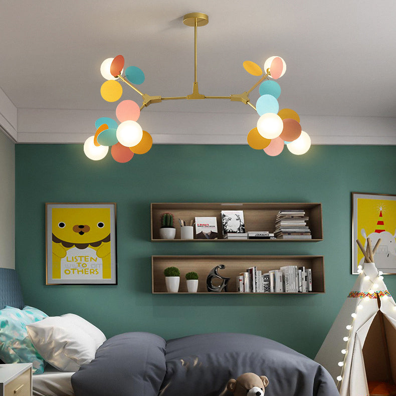 Contemporary Nordic Metal Acrylic Colorful Flower Branch Round Glass Ball 5/6/8/10/12/15 Light Chandelier For Living Room