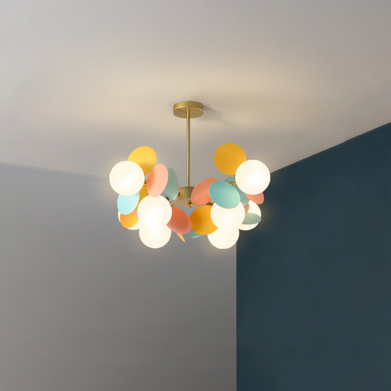Contemporary Nordic Metal Acrylic Colorful Flower Branch Round Glass Ball 5/6/8/10/12/15 Light Chandelier For Living Room