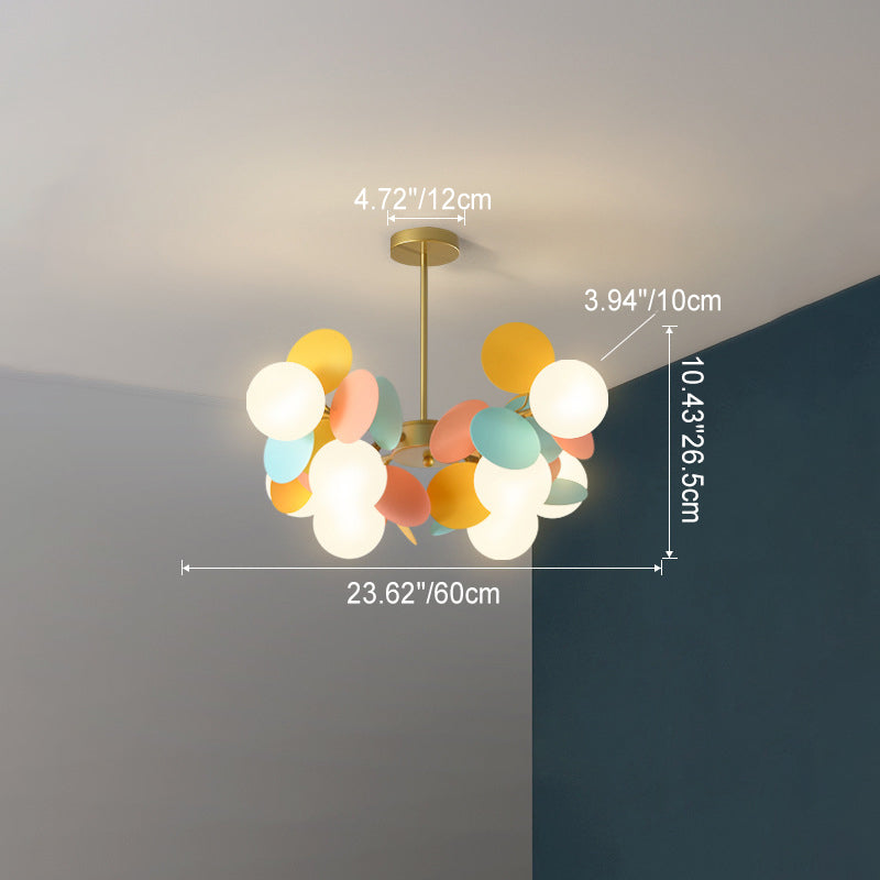 Contemporary Nordic Metal Acrylic Colorful Flower Branch Round Glass Ball 5/6/8/10/12/15 Light Chandelier For Living Room