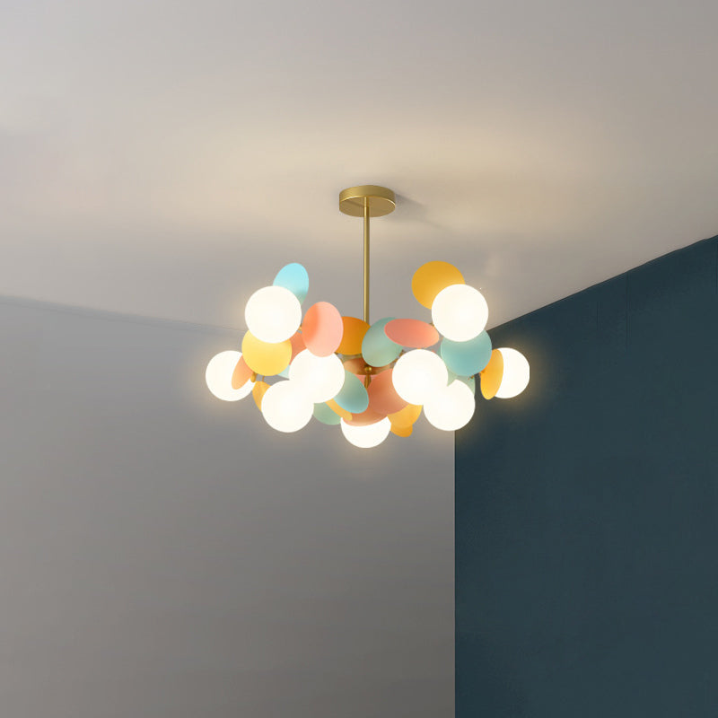 Contemporary Nordic Metal Acrylic Colorful Flower Branch Round Glass Ball 5/6/8/10/12/15 Light Chandelier For Living Room