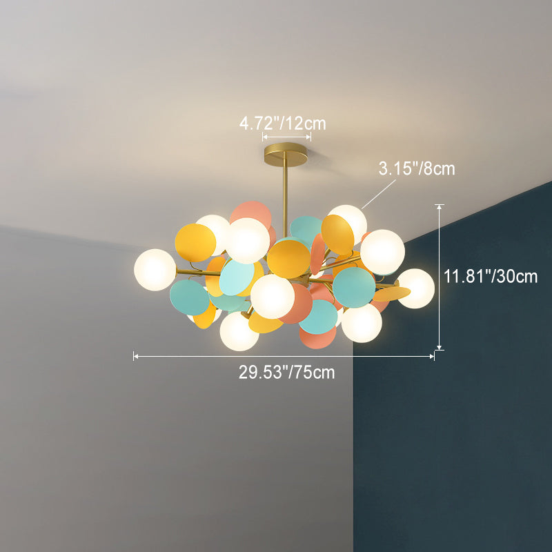 Contemporary Nordic Metal Acrylic Colorful Flower Branch Round Glass Ball 5/6/8/10/12/15 Light Chandelier For Living Room