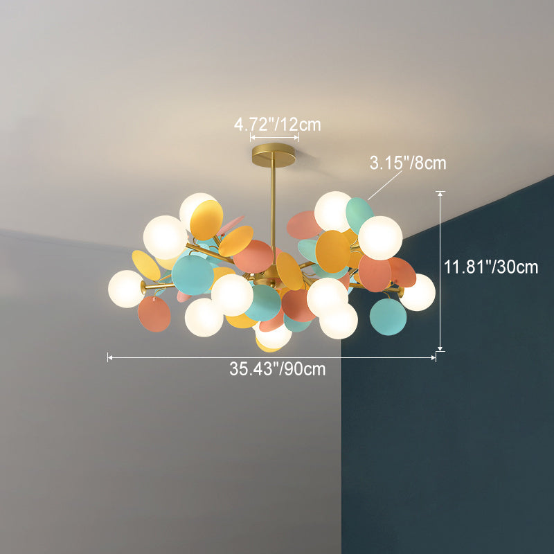 Contemporary Nordic Metal Acrylic Colorful Flower Branch Round Glass Ball 5/6/8/10/12/15 Light Chandelier For Living Room