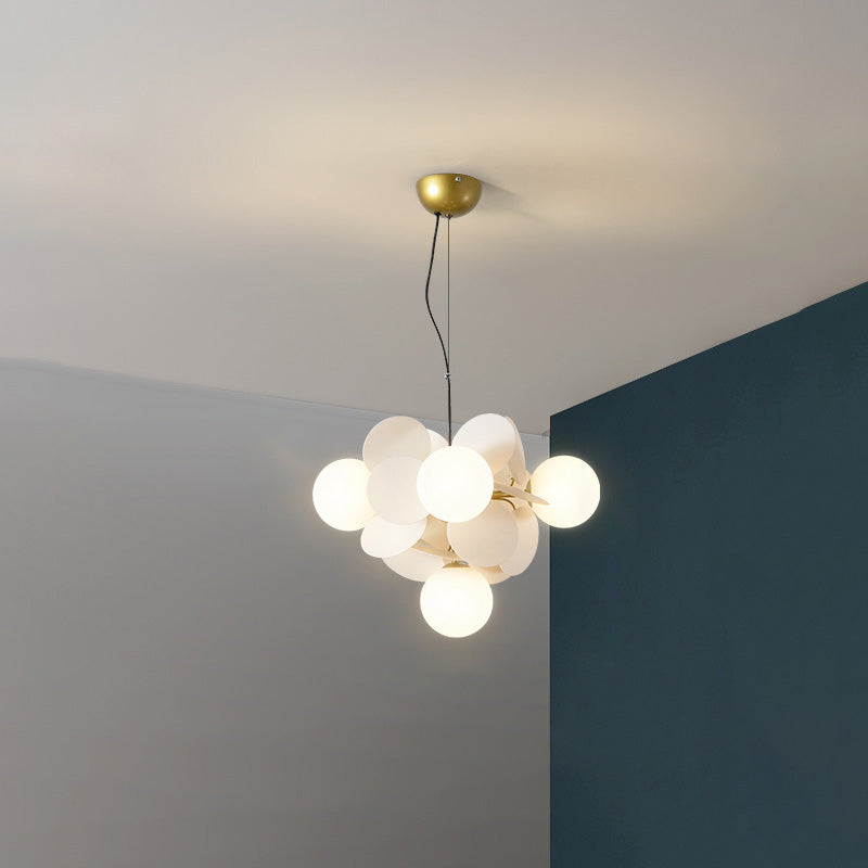 Contemporary Nordic Metal Acrylic Colorful Flower Branch Round Glass Ball 5/6/8/10/12/15 Light Chandelier For Living Room