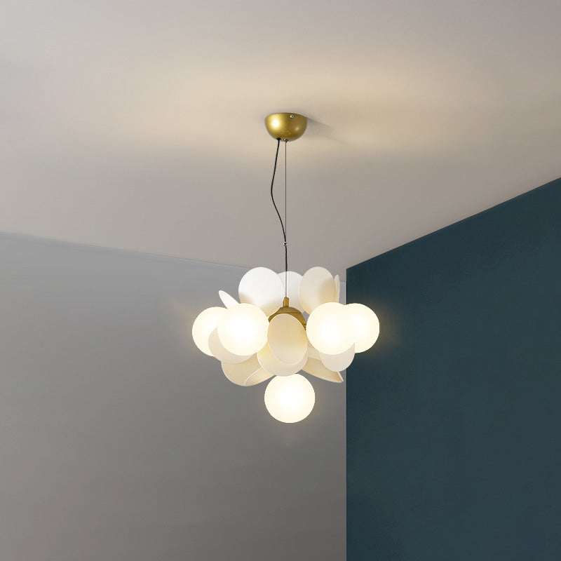 Contemporary Nordic Metal Acrylic Colorful Flower Branch Round Glass Ball 5/6/8/10/12/15 Light Chandelier For Living Room
