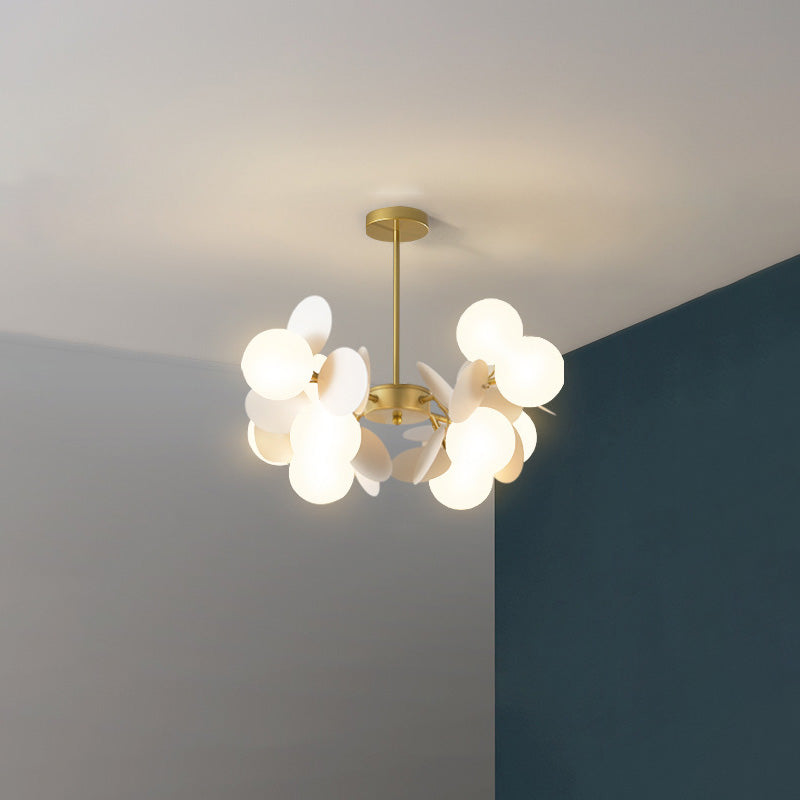 Contemporary Nordic Metal Acrylic Colorful Flower Branch Round Glass Ball 5/6/8/10/12/15 Light Chandelier For Living Room