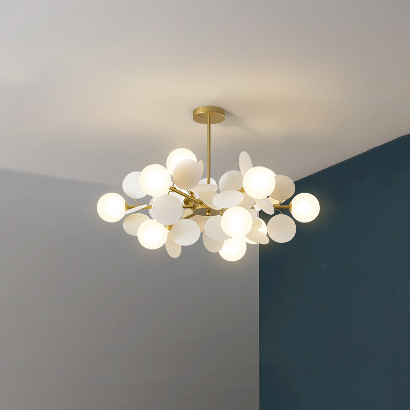 Contemporary Nordic Metal Acrylic Colorful Flower Branch Round Glass Ball 5/6/8/10/12/15 Light Chandelier For Living Room