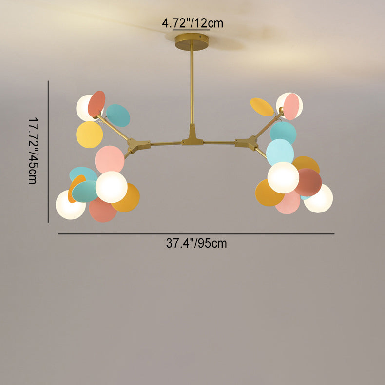 Contemporary Nordic Metal Acrylic Colorful Flower Branch Round Glass Ball 5/6/8/10/12/15 Light Chandelier For Living Room
