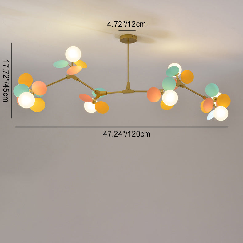 Contemporary Nordic Metal Acrylic Colorful Flower Branch Round Glass Ball 5/6/8/10/12/15 Light Chandelier For Living Room