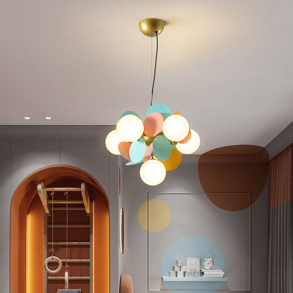 Contemporary Nordic Metal Acrylic Colorful Flower Branch Round Glass Ball 5/6/8/10/12/15 Light Chandelier For Living Room