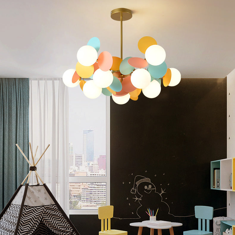 Contemporary Nordic Metal Acrylic Colorful Flower Branch Round Glass Ball 5/6/8/10/12/15 Light Chandelier For Living Room