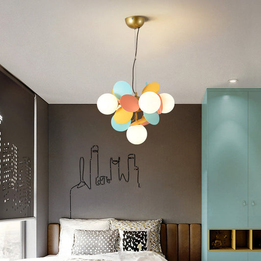 Contemporary Nordic Metal Acrylic Colorful Flower Branch Round Glass Ball 5/6/8/10/12/15 Light Chandelier For Living Room