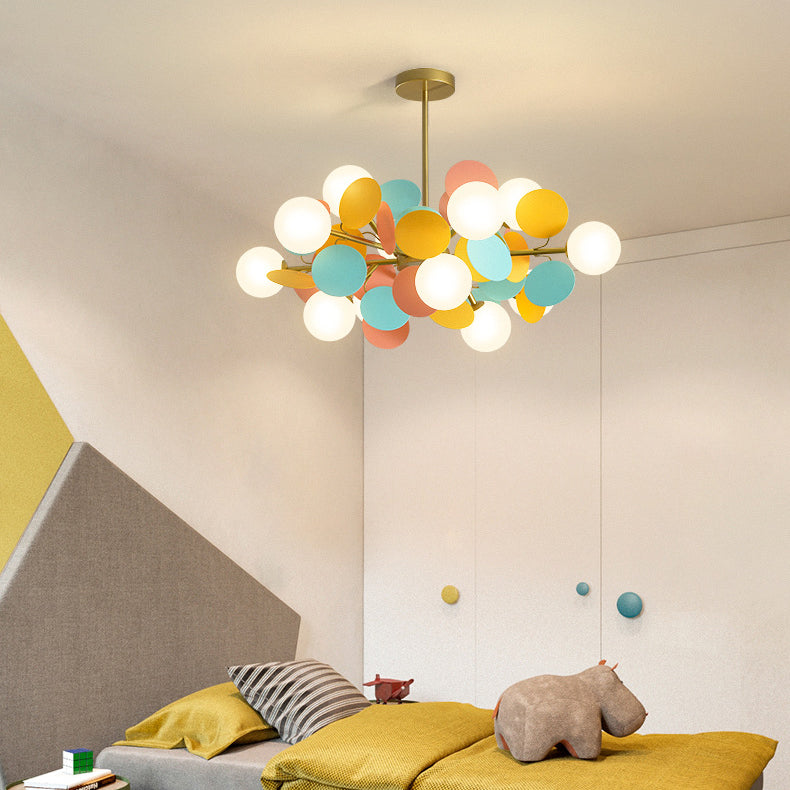Contemporary Nordic Metal Acrylic Colorful Flower Branch Round Glass Ball 5/6/8/10/12/15 Light Chandelier For Living Room