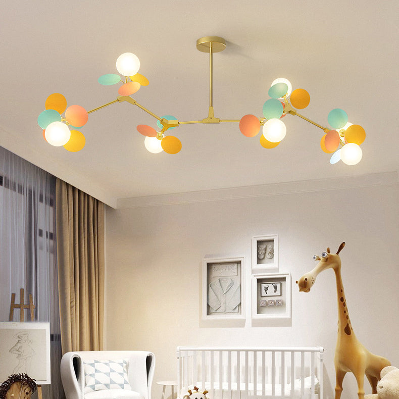 Contemporary Nordic Metal Acrylic Colorful Flower Branch Round Glass Ball 5/6/8/10/12/15 Light Chandelier For Living Room