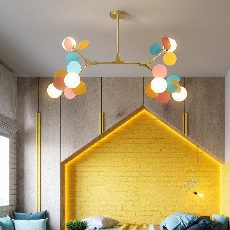 Contemporary Nordic Metal Acrylic Colorful Flower Branch Round Glass Ball 5/6/8/10/12/15 Light Chandelier For Living Room