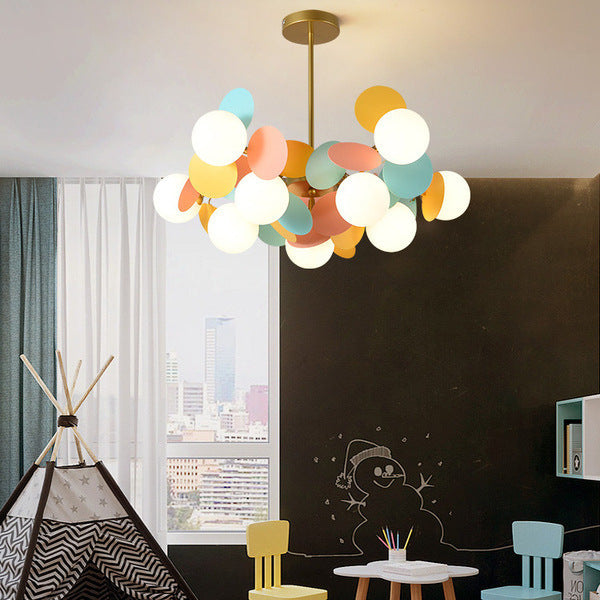 Contemporary Nordic Metal Acrylic Colorful Flower Branch Round Glass Ball 5/6/8/10/12/15 Light Chandelier For Living Room