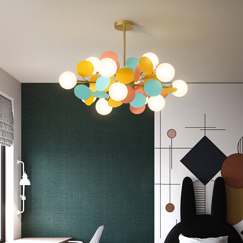 Contemporary Nordic Metal Acrylic Colorful Flower Branch Round Glass Ball 5/6/8/10/12/15 Light Chandelier For Living Room