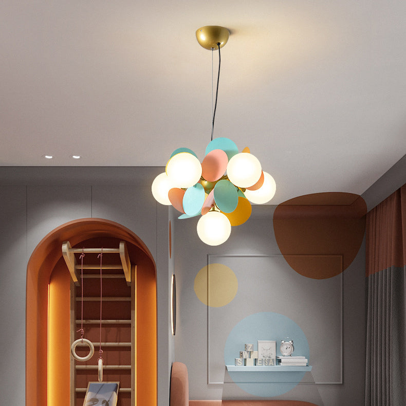 Contemporary Nordic Metal Acrylic Colorful Flower Branch Round Glass Ball 5/6/8/10/12/15 Light Chandelier For Living Room