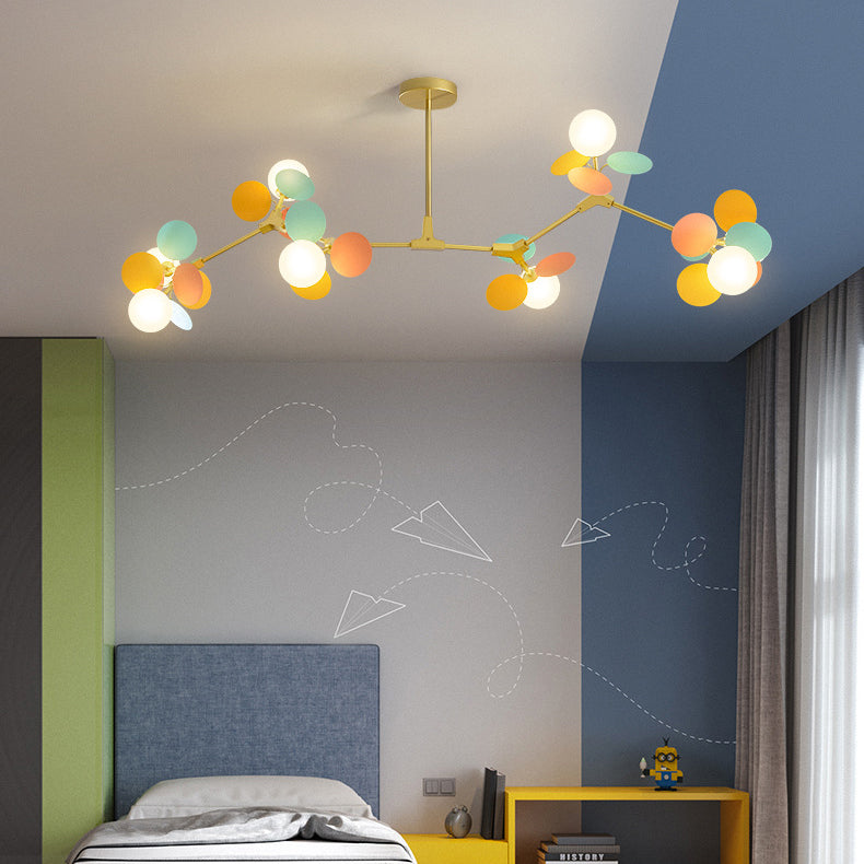 Contemporary Nordic Metal Acrylic Colorful Flower Branch Round Glass Ball 5/6/8/10/12/15 Light Chandelier For Living Room