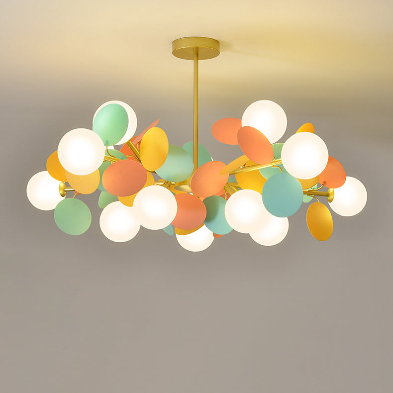 Contemporary Nordic Metal Acrylic Colorful Flower Branch Round Glass Ball 5/6/8/10/12/15 Light Chandelier For Living Room