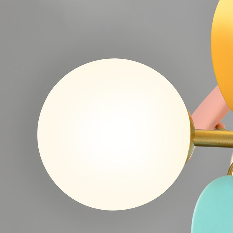 Contemporary Nordic Metal Acrylic Colorful Flower Branch Round Glass Ball 5/6/8/10/12/15 Light Chandelier For Living Room