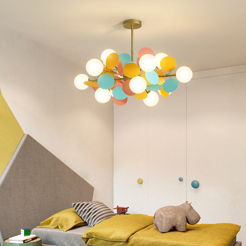 Contemporary Nordic Metal Acrylic Colorful Flower Branch Round Glass Ball 5/6/8/10/12/15 Light Chandelier For Living Room