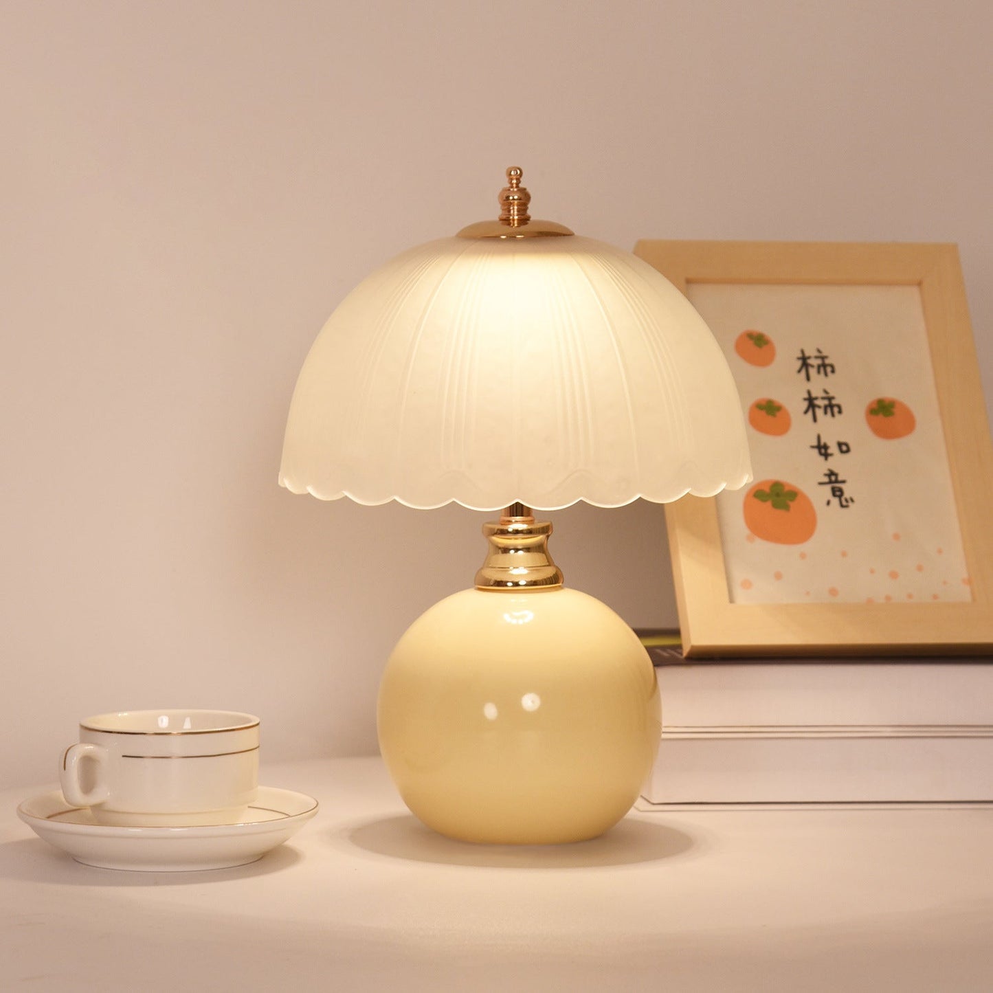 Contemporary Nordic Half Dome Flower Globe Base Iron Ceramic Glass 1-Light Table Lamp For Bedroom