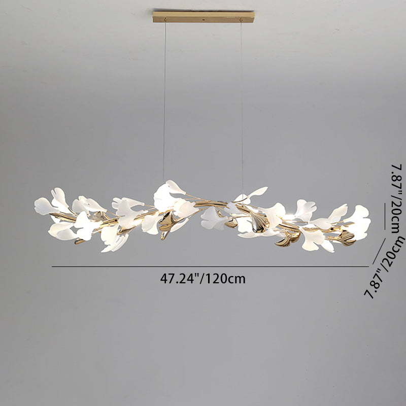 Contemporary Scandinavian Tree Branch Ginkgo Leaf Iron Plastic Porcelain 8-Light Chandelier For Living Room
