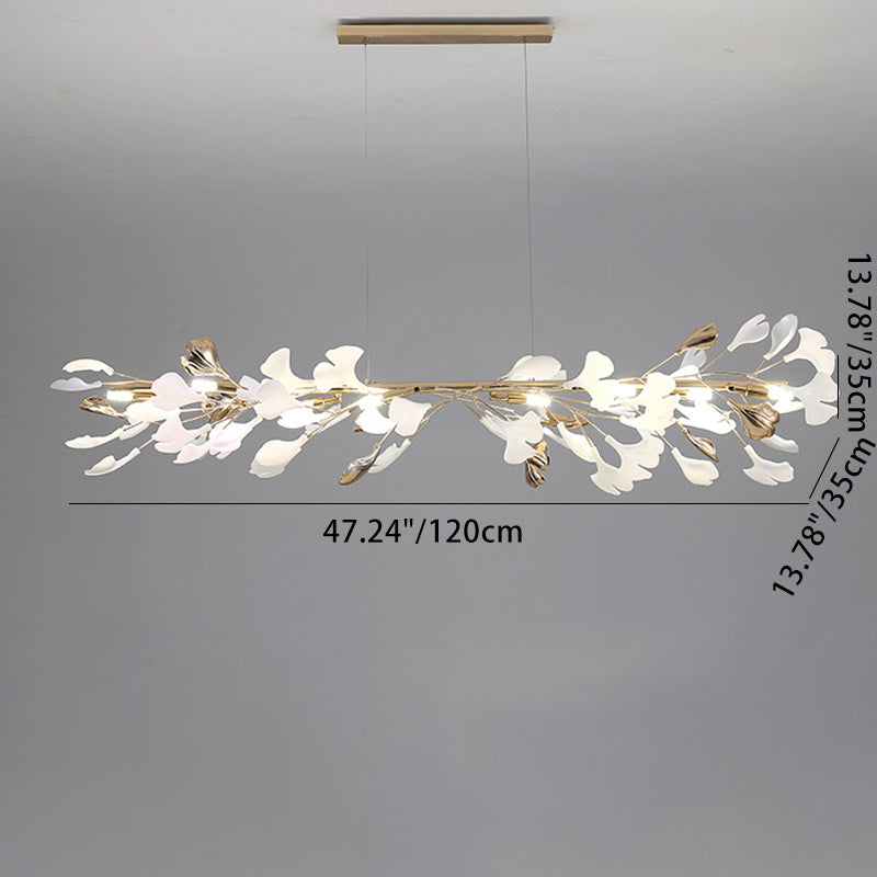 Contemporary Scandinavian Tree Branch Ginkgo Leaf Iron Plastic Porcelain 8-Light Chandelier For Living Room