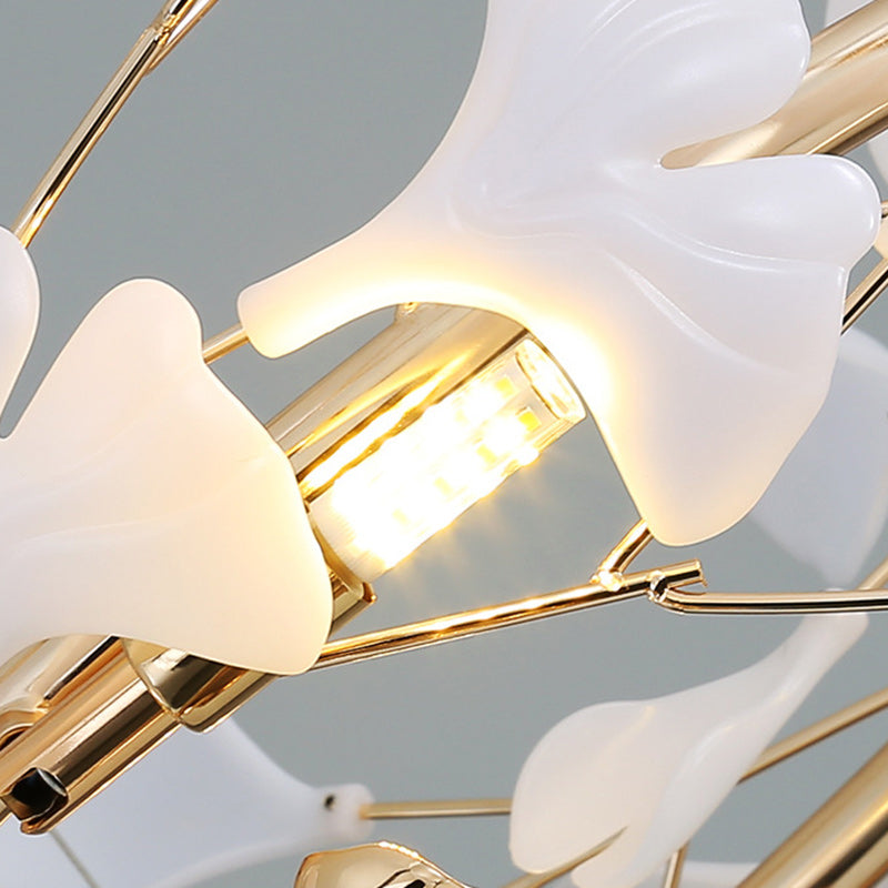 Contemporary Scandinavian Tree Branch Ginkgo Leaf Iron Plastic Porcelain 8-Light Chandelier For Living Room