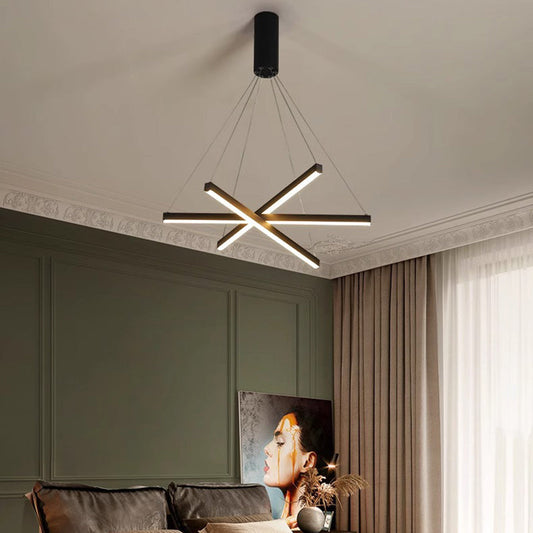 Contemporary Scandinavian Rectangular Long Combination Cylinder Base Aluminum Acrylic LED Chandelier Island Light For Living Room