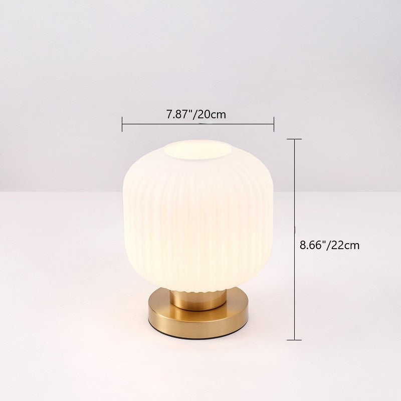 Contemporary Scandinavian Round Cylinder Striped Iron Glass 1-Light Table Lamp For Bedroom