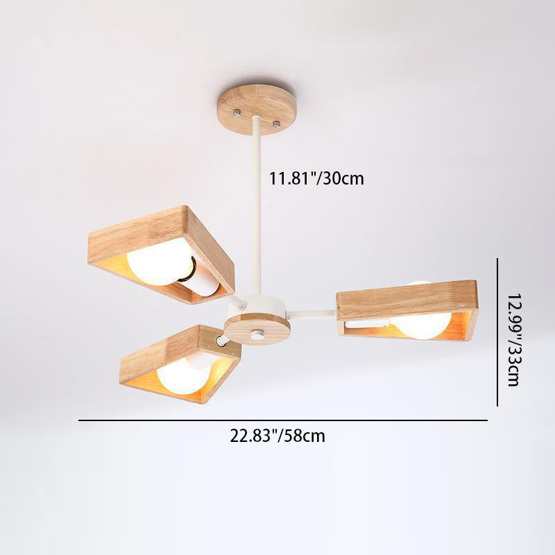 Contemporary Scandinavian Trapezoidal Branch Disc Base Iron Wood 3/5/6/8 Chandelier For Living Room