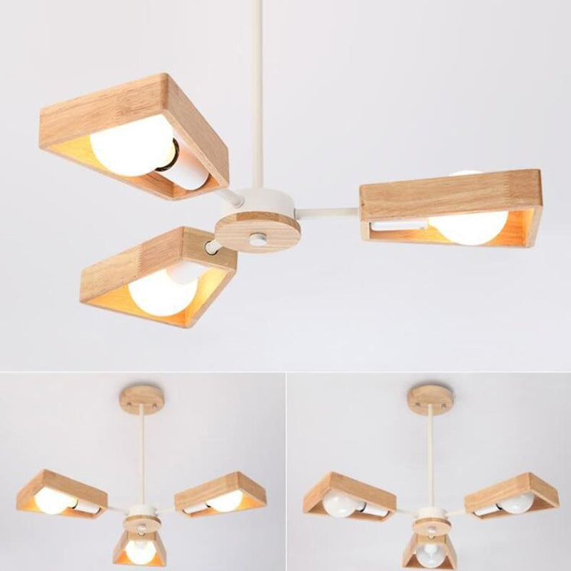 Contemporary Scandinavian Trapezoidal Branch Disc Base Iron Wood 3/5/6/8 Chandelier For Living Room