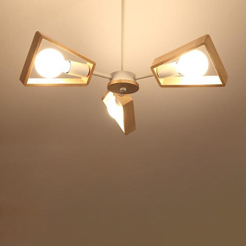 Contemporary Scandinavian Trapezoidal Branch Disc Base Iron Wood 3/5/6/8 Chandelier For Living Room