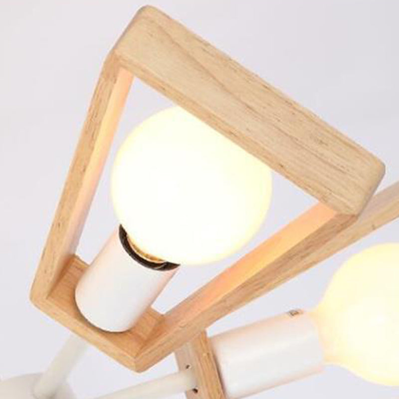 Contemporary Scandinavian Trapezoidal Branch Disc Base Iron Wood 3/5/6/8 Chandelier For Living Room