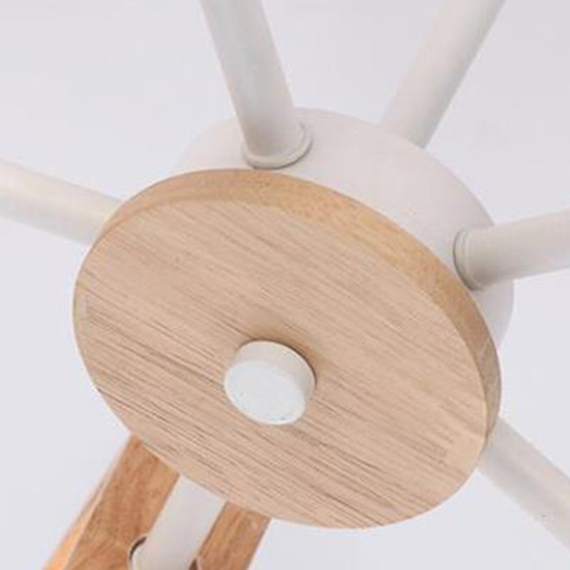 Contemporary Scandinavian Trapezoidal Branch Disc Base Iron Wood 3/5/6/8 Chandelier For Living Room