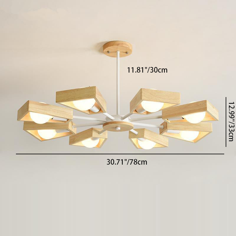 Contemporary Scandinavian Trapezoidal Branch Disc Base Iron Wood 3/5/6/8 Chandelier For Living Room