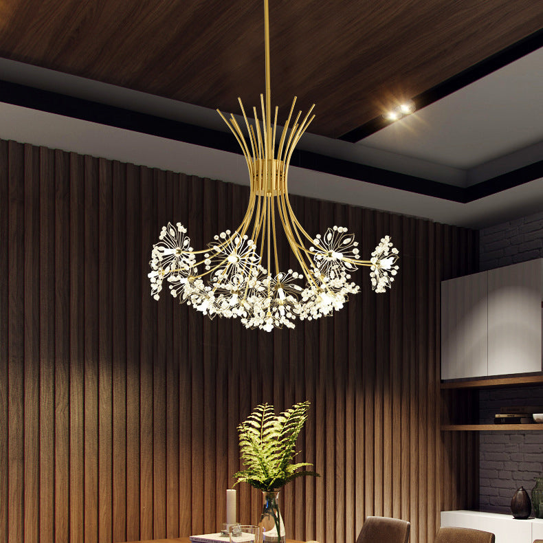 Contemporary Luxury Dandelion Crystal Firework Iron Frame 13/19-Light Chandelier For Living Room