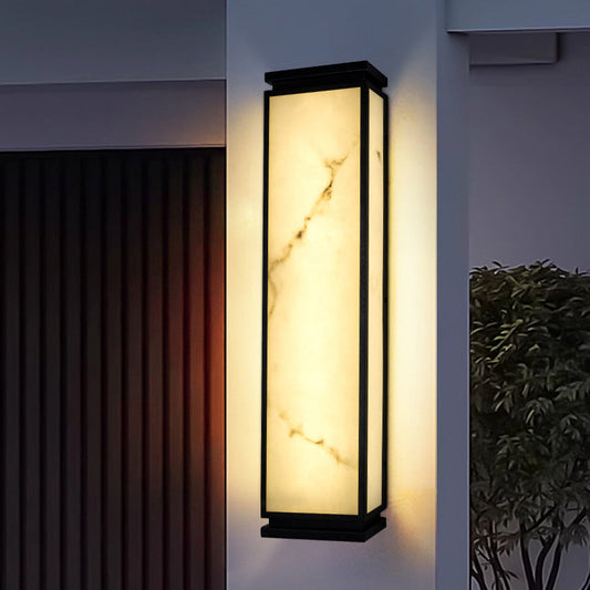 Traditional Chinese Stainless Steel Imitation Marble Shade LED Waterproof Outdoor Wall Sconce Lamp For Garden