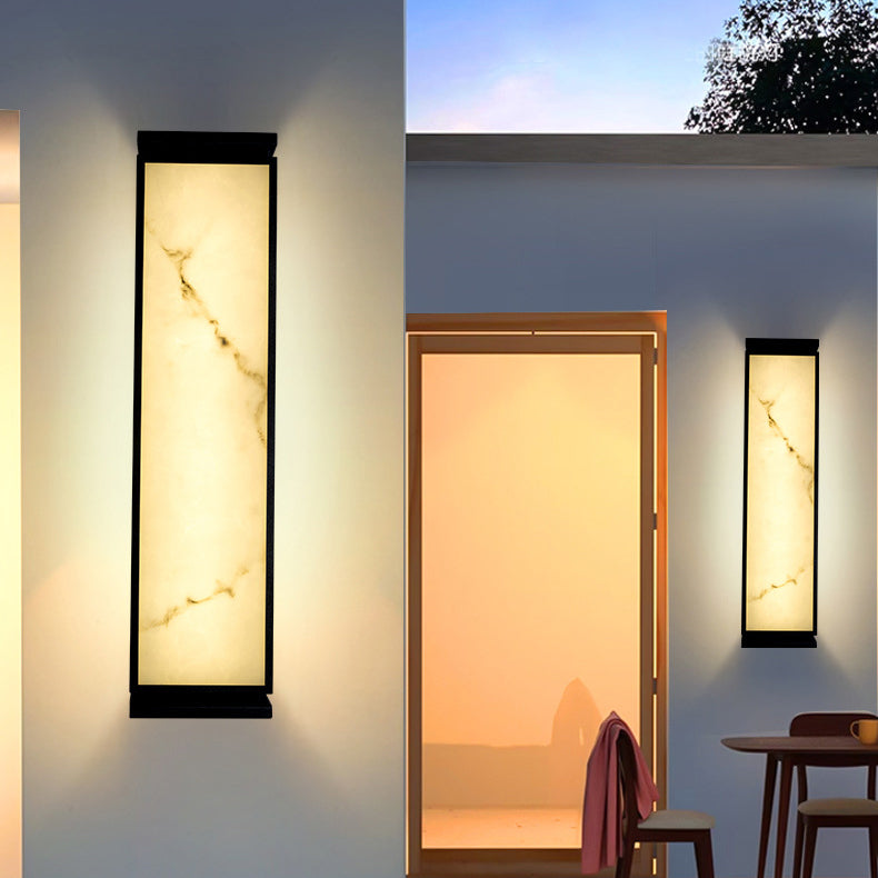 Traditional Chinese Stainless Steel Imitation Marble Shade LED Waterproof Outdoor Wall Sconce Lamp For Garden