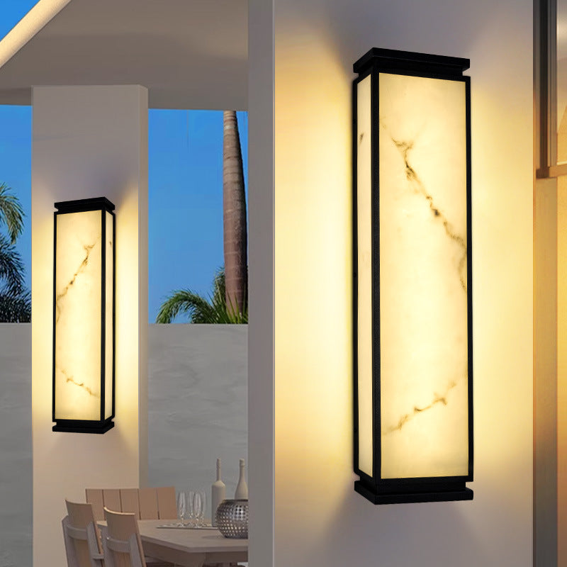 Traditional Chinese Stainless Steel Imitation Marble Shade LED Waterproof Outdoor Wall Sconce Lamp For Garden
