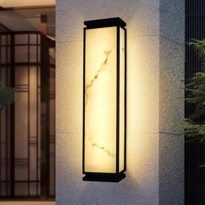 Traditional Chinese Stainless Steel Imitation Marble Shade LED Waterproof Outdoor Wall Sconce Lamp For Garden